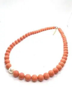 【激レア新品】ピンクサンゴ　珊瑚アコヤ本真珠ネックレス8mm珠　長さ調整可能