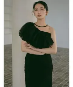 ラグナムーン　LADYチュールオフショルIラインドレス　ブラック
