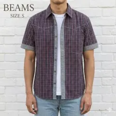 BEAMS ビームス チェックシャツ 半袖 ウエスタン 切り替え S 綿100%