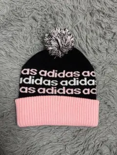 adidas ポンポン付きニット帽 黒・ピンク