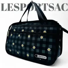 美品✨レスポートサック　バッグインバッグ　花　ブラック　チェック　0836