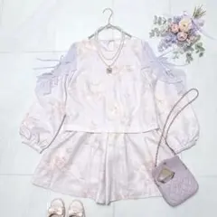 リズリサ ショートパンツコンビネゾン オールインワン 花柄 リボン フリルのサムネイル