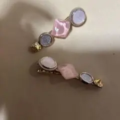 ピンクの装飾ヘアクリップ2個セット