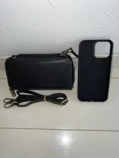 値下げ！新品iPhone ProMaxが入るブラックレザーバック（革）財布機能付