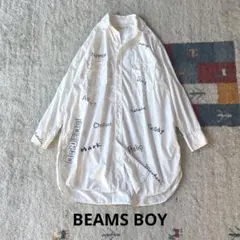 BEAMS BOY メモリープリントワンピース　オーバーシャツ　ロゴ　白　ロングのサムネイル