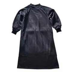 【新品】スクロール　裏起毛　黒いスウェットロングワンピース　リブ使い　L