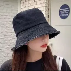 バケットハット 帽子 デニム 黒 ブラック フェス アウトドア　バケハ