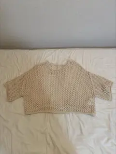 メッシュ編み半袖ニット Sサイズ ベージュ