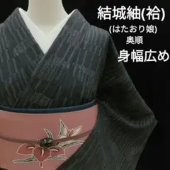 結城紬(袷)　(奥順はたおり娘　幾何学紋様　身幅広め　証紙残布あり)