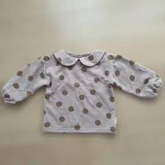 水玉模様 ベージュ　ブラウン　長袖カットソー トレーナー　裏起毛　95