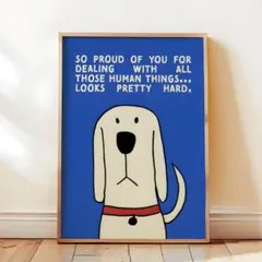 犬 イラスト アートポスター ブルー メッセージ おしゃれ モダン