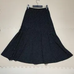 GU レディース ブラック ドット柄 斜め切り替えフレアスカート Ｌサイズ