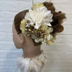 アイボリーダリア　ベージュダリア髪飾り