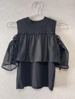 【GRL 美品　最終価格】ブラック ノースリーブ フリル　ニット　リボン　黒