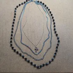 レイヤードクロスネックレス シルバー ブラック