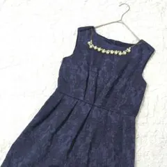 ✨美品✨ ノースリーブワンピース ドレス M ネイビー 花柄 パーティー
