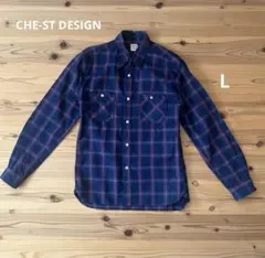 CHE-ST DESIGN メンズ　シャツ　チェック柄　ネイビー　L