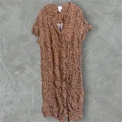 H&Mレオパード柄ワンピース レディースM相当 総柄 半袖 ロングワンピ