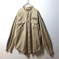 【希少】 90s ラルフローレン 刺繍 バンドカラー 長袖シャツ L