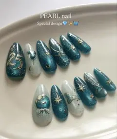 【即発送】#07スパークリングジュビリーネイルチップ　12枚 ブルーマグネット