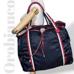 美品✨オロビアンコ　A4可　アリーナ　トートバッグ　ナイロン　肩掛　千鳥格子　紺