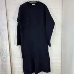 アーバンリサーチ ネイビー 長袖 ロングニットワンピース M H019