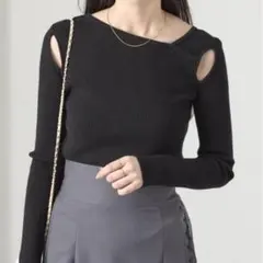 【新品】リブニット トップス M Cieluna ブラック 黒 ニット