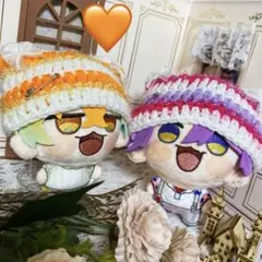 ボーダーキラオレンジ×イエロー【匿名配送】にじまるっと　猫耳ニット帽　ぬい服