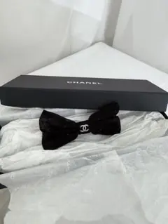 【極美品】CHANEL シャネル チュールリボン バレッタ ココマーク ブラックのサムネイル