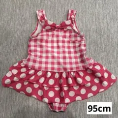 ☆95☆ 女の子　ピンク水着 水玉xギンガムチェック　フリル付き♪
