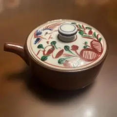 高級‼️陶器製醤油さし 赤と白の花模様