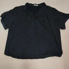GLACIER ネイビー ドット柄 半袖ブラウス L