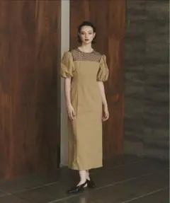 【新品タグ付き】ANDRESD ドットドレス　オケージョンドレス　ベージュ　S