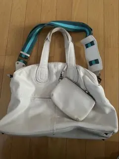 ホワイトショルダーバッグ ターコイズストライプ