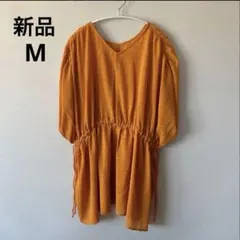 新品　coen シャドーチェックロングブラウスシアーチュニック　オレンジ　Mのサムネイル