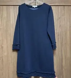 GROVEチュニック M ネイビー長袖フリル 付きシンプル上品