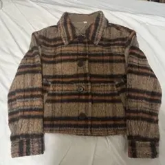 GU シャギーチェックブルゾンジャケット ブラウン　S 黒　茶色　コート