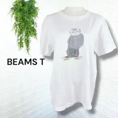 5986【BEAMS T】Tシャツ 半袖カットソー 猫イラスト ホワイト M