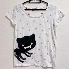 Rydia コビニャー 半袖 Tシャツ ホワイト ドット柄 猫プリントのサムネイル