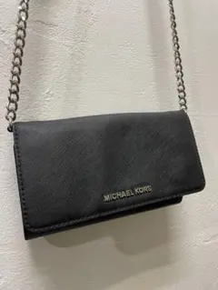 美品 マイケルコース チェーンウォレット ショルダーバッグ 長財布 PVC 黒