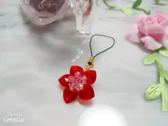 No.824  ハートのお花ストラップ ライトシャム