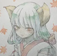 【狐娘】手描きイラスト 原画 創作 ポストカード