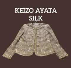 vintage☆ノーカラージャケット☆KEIZO AYATA☆高級☆シルク混☆Mのサムネイル