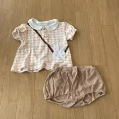 ミッフィー刺繍付きチェック柄セット 80