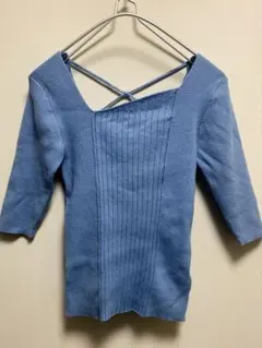 ✨今週末限定タイムセール✨ムルーア　バッククロスデザインブルー ニット Fサイズ