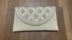 アイボリー ビーズ装飾 パーティーバッグ