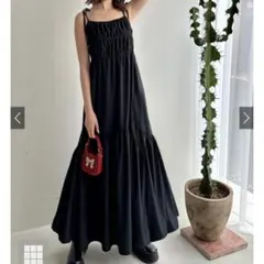 GRL グレイル リボンストラップギャザーキャミワンピース ブラック F