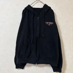 ラスベガス ジップパーカー フード 長袖 XL 黒 裏起毛 普段着のサムネイル