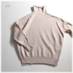 ICB オンワード 上品ウールカシミヤ混タートル ピンクベージュ
