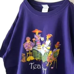 ギルダン Tea shirt お茶会 ティーパーティ Tシャツ L パープル古着のサムネイル